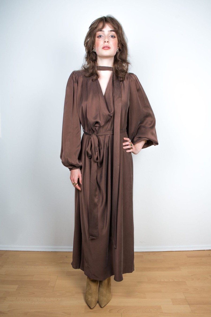 Hot Zoe Fashion Silk Billow Dress Brown