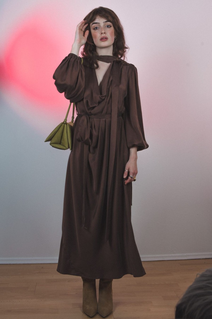 Hot Zoe Fashion Silk Billow Dress Brown